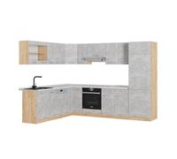 Vicco Cocina esquinera R-Line, Hormigón/Roble Dorado, 227 x 287 cm, ET Mármol
