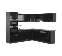 Vicco Cocina esquinera R-Line, Negro Brillo Intenso, 247 x 60 cm, ET Antracita, para planificación de Cocina Variable y ampliación Modular