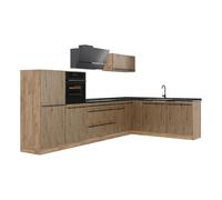 Vicco Cocina esquinera R-Line, Roble Artesanal/Roble Dorado 347 x cm | 8 Módulos · Patas regulables en altura · Encimera in rentes robustos · Con armario para horno