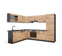 Vicco Cocina esquinera R-Line, Roble Dorado/Antracita, 287 x 227 cm