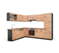 Vicco Cocina esquinera R-Line, Roble Dorado/Antracita, 287 x 227 cm