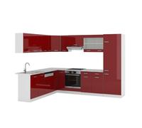 Vicco Cocina esquinera R-Line, Rojo Brillo Intenso/Blanco, 287 x 60 cm, ET Mármol, Ampliable de Forma Flexible con Elementos modulares