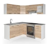 Vicco Cocina esquinera R-Line, Sonoma/Blanco 187 x 167 cm | ET Mármol, con elementos modulares ampliables para una planificación flexible de la cocina