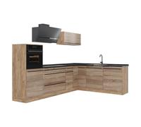 Vicco Cocina esquinera "R-Line", Sonoma/Roble dorado 287 x cm | 12 Módulos · Patas regulables en altura · Encimera in rentes robustos · Con armario para frigorífico