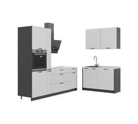 Vicco Cocina Fame-Line, Blanco casa de Campo/Antracita, 220 x 120 cm, ET Mármol, para ampliación Individual con módulos compatibles