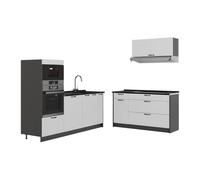 Vicco Cocina Fame-Line, Blanco casa de Campo/Antracita, 340 cm, ET Antracita, para ampliación Individual con módulos compatibles