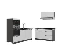 Vicco Cocina Fame-Line, Blanco casa de Campo/Antracita, 340 cm sin encimera, para ampliación Individual con módulos compatibles