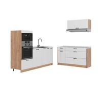 Vicco Cocina Fame-Line, Blanco casa de Campo/Roble Dorado, 340 cm