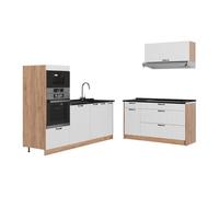 Vicco Cocina Fame-Line, Blanco casa de Campo/Roble Dorado, 340 cm