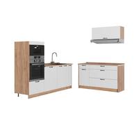 Vicco Cocina Fame-Line, Blanco casa de Campo/Roble Dorado, 340 cm, ET Roble, para ampliación Individual con módulos compatibles