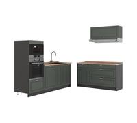 Vicco Cocina Fame-Line, Verde Dorado Casa de Campo/Antracita, 340 cm, ET Roble, para ampliación Individual con módulos compatibles