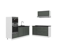 Vicco Cocina Fame-Line, Verde Dorado Casa de Campo/Blanco, 340 cm sin encimera, para ampliación Individual con módulos compatibles
