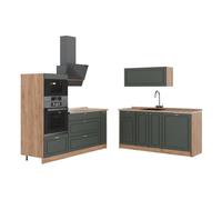 Vicco Cocina Fame-Line, Verde Dorado Casa de Campo/Roble Dorado, 340 cm