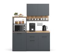 Vicco Cocina Individual Egbert, Antracita, 160 cm | con mesa extensible, con escurridor de platos integrado y estantes laterales