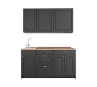 Vicco Cocina para Solteros Fame-Line, Antracita-Oro Landhaus/Antracita, 150 cm, ET Roble, para ampliación Individual con módulos compatibles