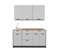 Vicco Cocina para Solteros Fame-Line, Blanco casa de Campo/Antracita, 150 cm, ET Roble, para ampliación Individual con módulos compatibles