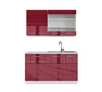 Vicco Cocina para Solteros Fame-Line, Burdeos Brillo Intenso/Blanco, 140 cm sin encimera