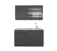 Vicco Cocina para Solteros Fame-Line, Gris Oscuro, 140 cm, ET Mármol
