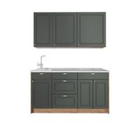 Vicco Cocina para Solteros Fame-Line, Verde Dorado Casa de Campo/Roble Dorado, 150 cm, ET Mármol, para ampliación Individual con módulos compatibles