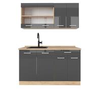 Vicco Cocina para Solteros R-Line, Antracita Brillo Intenso/Roble Dorado eléctrico, 140 cm sin encimera, Apto para instalación Independiente o Cerca de la Pared