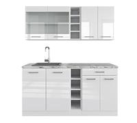 Vicco Cocina para Solteros R-Line, Blanco Alto Brillo/Blanco, 160 cm sin encimera, con disposición Flexible de los módulos y Ampliable