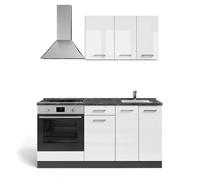 Vicco Cocina para Solteros R-Line, Blanco Brillo/Antracita, 160 cm | con mueble para horno empotrado sin encimera, preparado para la integración de electrodomésticos y fregadero