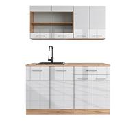 Vicco Cocina para Solteros R-Line, Blanco Brillo Intenso/Roble Dorado, 140 cm sin encimera, Apto para instalación Independiente o Cerca de la Pared