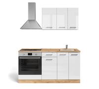 Vicco Cocina para Solteros R-Line Blanco Brillo Intenso/Roble Dorado 160 cm | con módulo horno y fregadero con ES, preparado para la integración de electrodomésticos y fregadero