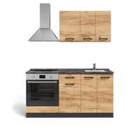 Vicco Cocina para Solteros R-Line, Roble Dorado/Antracita, 160 cm | con módulo horno y fregadero con ES, preparado para la integración de electrodomésticos y fregadero