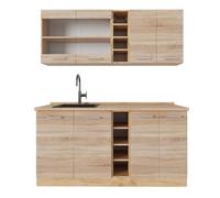 Vicco Cocina para Solteros R-Line, Roble Sonoma/Goldkraft, 160 cm sin encimera, Apto para combinación y ampliación Individual