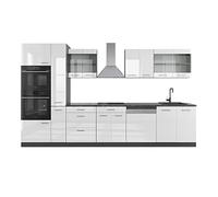 Vicco Cocina R-Line, Blanco Brillo/Antracita, 350 cm con Armario Alto, sin encimera, Apto para ampliación Flexible Mediante módulos adicionales