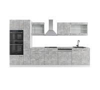 Vicco Cocina R-Line, Hormigón/Blanco, 350 cm con Armario Alto, ET Mármol, Apto para disposición y ampliación Individual