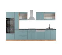 Vicco Cocina R-Line, Roble Azul-Gris-Dorado, 350 cm con Armario Alto, ET Antracita, Apto para ampliación Individual y disposición Flexible