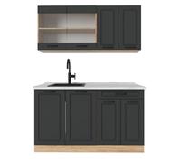 Vicco Cocina versátil R-Line, Casa de Campo Antracita/Roble Dorado, 140 cm, ET Mármol