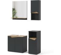 Vicco Conjunto de Muebles de baño Marelle, Antracita/Roble Artesanal, 4 Partes