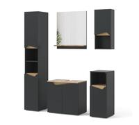 Vicco Combinación de Muebles de baño Marelle, Antracita, 5 Partes, Compuesto por Mueble bajo Lavabo, Espejo, Columna Alta, Columna Media y Armario Colgante