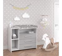 Vicco Cómoda Cambiador Oskar, Blanco/Gris, 113 x 100 cm, Convertible en cómoda Gracias al Cambiador extraíble