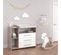 Vicco Cómoda Cambiador Oskar, Blanco/Sonoma, 113 x 100 cm, Convertible en cómoda Gracias al Cambiador extraíble