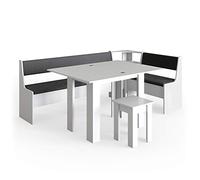 Vicco Conjunto con Banco esquinero Roman, Blanco, 210 x 120 cm con Mesa, Apto para colocación en Esquina en cocinas y comedores