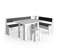 Vicco Conjunto con Banco esquinero Roman, Blanco, 210 x 150 cm con Mesa, Apto para colocación en Esquina en cocinas y comedores