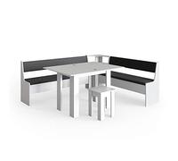 Vicco Conjunto con Banco esquinero Roman, Blanco, 210 x 180 cm con Mesa, Apto para colocación en Esquina en cocinas y comedores