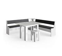 Vicco Conjunto con Banco esquinero Roman, Blanco, 210 x 210 cm con Mesa, Apto para colocación en Esquina en cocinas y comedores