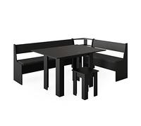 Vicco Conjunto con Banco esquinero Roman, Negro, 210 x 150 cm con Mesa, Apto para colocación en Esquina en cocinas y comedores
