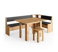 Vicco Conjunto con Banco esquinero Roman, Roble Dorado, 210 x 120 cm con Mesa, Apto para colocación en Esquina en cocinas y comedores