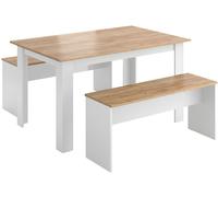 Vicco Conjunto de banco de esquina con 2 bancos roble blanco/dorado 140x76cm
