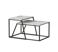 Vicco Conjunto de mesas de Centro Myra, Negro/mármol-Blanco, 60 x 50 cm | 2 partes, para uso flexible como mesa auxiliar o de apoyo