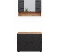 Vicco Conjunto de muebles de baño 2 partes unidad base rayas antracita 80x59
