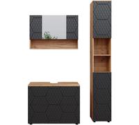 Vicco Conjunto de Muebles de baño Irma, Roble Dorado/Antracita, 3 Piezas, con Armario con Espejo 80 cm