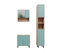 Vicco Conjunto de Muebles de baño Agasta, Verde Menta/Sonoma, 3 Partes, con Armario Alto