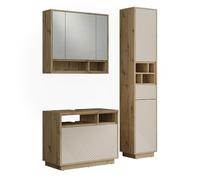 Vicco Conjunto de Muebles de baño Beatrice, Cachemira/Roble Artesanal, 80 cm, Compuesto por Mueble bajo Lavabo, Espejo con Armario y Columna de baño